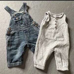 Carters OshKosh Overalls Baby Boys 3 months Denim Fabric Blue Gray Neutrals
